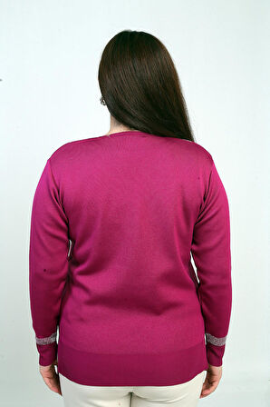 Kadın V Yaka Sim Detaylı Büyük Beden Bluz