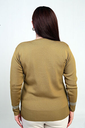 Kadın V Yaka Sim Detaylı Büyük Beden Bluz