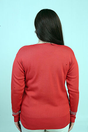 Kadın V Yaka Sim Detaylı Büyük Beden Bluz