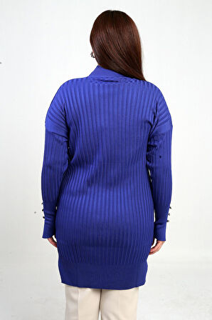 Kadın Kolları Düğme Detaylı Büyük Beden Fitilli Tunik Bluz