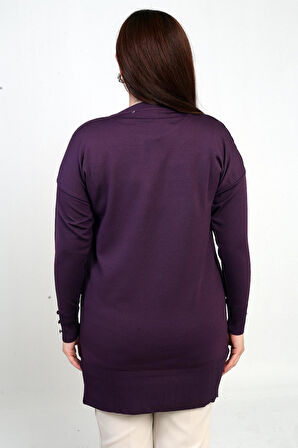 Kadın Kolları Düğme Detaylı Büyük Beden Tunik Bluz