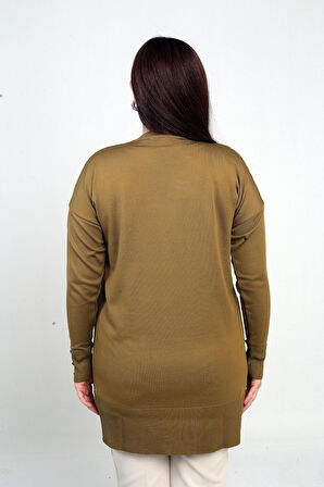 Kadın Kolları Düğme Detaylı Büyük Beden Tunik Bluz