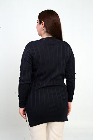 Kadın Yanı Taş Detaylı Büyük BedenTunik Bluz