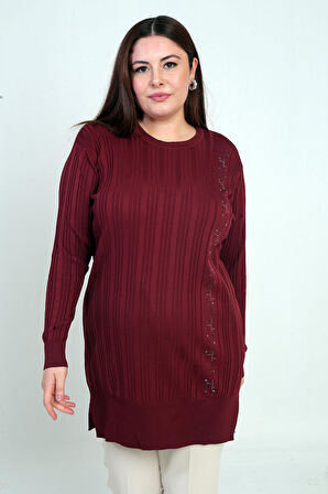 Kadın Yanı Taş Detaylı Büyük BedenTunik Bluz