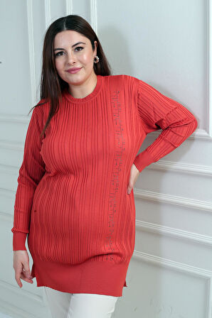 Kadın Yanı Taş Detaylı Büyük BedenTunik Bluz