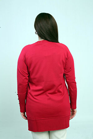 Kadın Kolları Düğmeli Soğuk İplik Büyük Beden Tunik Bluz