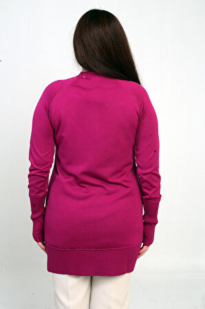 Kadın Kolları Düğmeli Soğuk İplik Büyük Beden Tunik Bluz