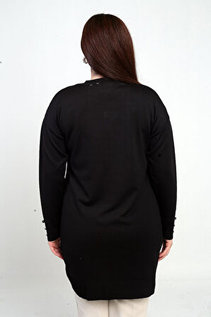 Kadın Kolları Düğme Detaylı Gül Desenli Büyük Beden Tunik Bluz