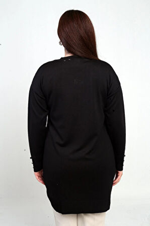 Kadın Kolları Düğme Detaylı Gül Desenli Büyük Beden Tunik Bluz