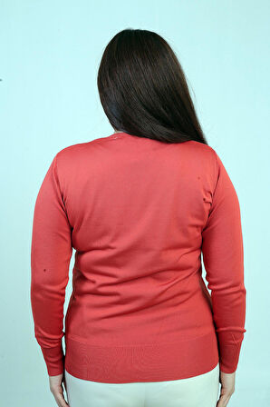 Kadın V Yaka Önü Taşlı Soğuk İplik Büyük Beden Triko Bluz