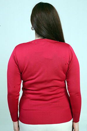 Kadın Kol Ve Yaka İnci Detaylı Büyük Beden Soğuk İplik Triko Bluz