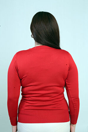 Kadın Kol Ve Yaka İnci Detaylı Büyük Beden Soğuk İplik Triko Bluz