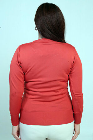 Kadın Kol Ve Yaka İnci Detaylı Büyük Beden Soğuk İplik Triko Bluz