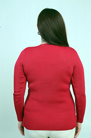 Kadın Yaka Ve Kolları Boncuk Detaylı Yanları Yırtmaçlı Büyük Beden Bluz