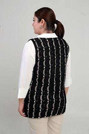 Kadın Önü Düğmeli Ajurlu Büyük Beden Triko Yelek