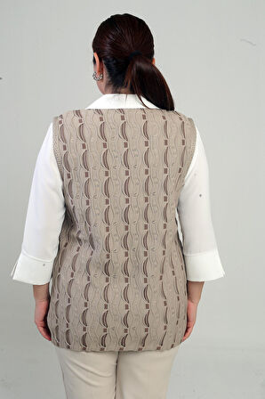 Kadın Önü Düğmeli Ajurlu Büyük Beden Triko Yelek