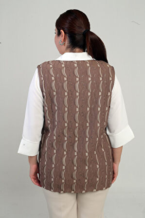 Kadın Önü Düğmeli Ajurlu Büyük Beden Triko Yelek