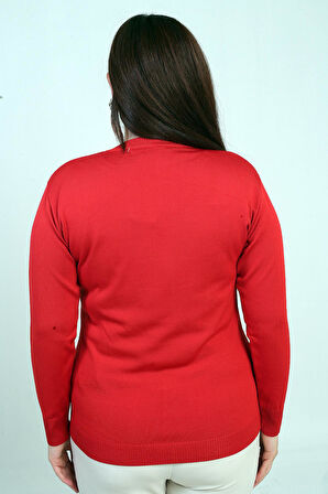 Kadın Omuzları Taş Baskılı Büyük Beden Triko Bluz