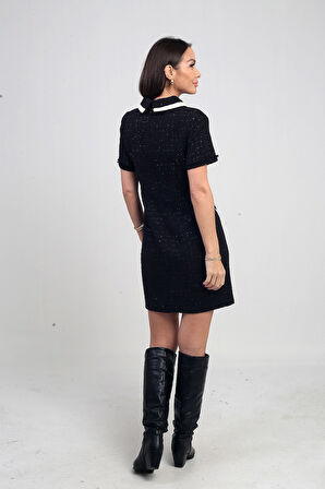 Kadın Biye Garnili Kısa Şanel Elbise