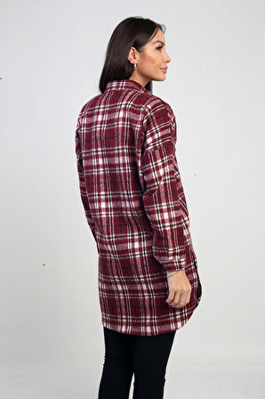Kadın Yanları Yırtmaçlı Ekose Uzun Gömlek
