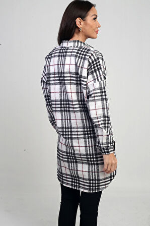 Kadın Yanları Yırtmaçlı Ekose Uzun Gömlek