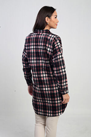Kadın Yanları Yırtmaçlı Ekose Uzun Gömlek