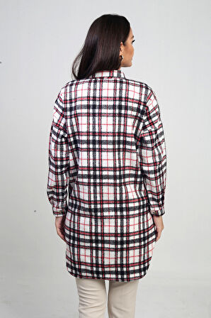 Kadın Yanları Yırtmaçlı Ekose Uzun Gömlek