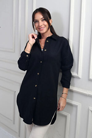 Kadın Yanları Yırtmaçlı Kırçıllı Tunik Gömlek