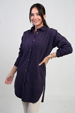 Kadın Yanları Yırtmaçlı Kırçıllı Tunik Gömlek