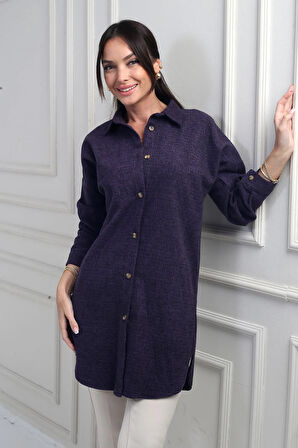 Kadın Yanları Yırtmaçlı Kırçıllı Tunik Gömlek