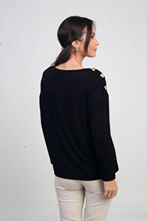 Kadın V Yaka Omuzu Düğmeli Likralı Çilek Bluz