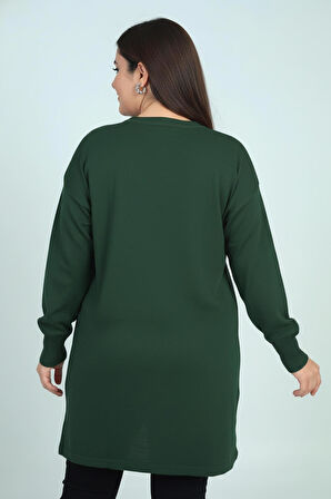 Kadın Önü Tek Cepli Taş Baskı Detaylı Büyük Beden TrikoTunik Bluz