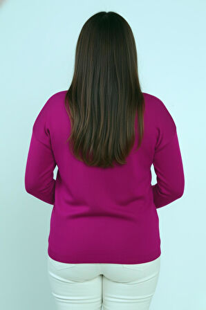 Kadın V Yaka Büyük Beden Taşlı Triko Bluz