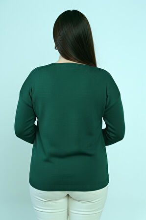 Kadın V Yaka Büyük Beden Taşlı Triko Bluz