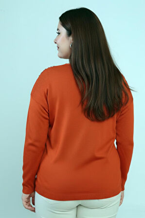 Kadın V Yaka Büyük Beden Taşlı Triko Bluz