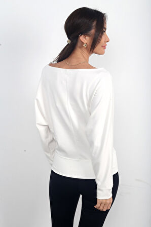 Kadın Kayık Yaka Uzun Yarasa Kollu Modal Sweat