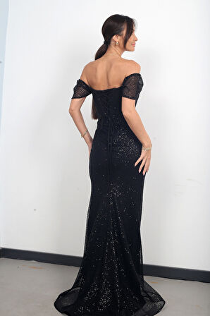 Kadın Straplez Düşük Kollu Astarlı Önü Drapeli Uzuın File Elbise