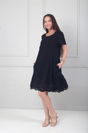 Kadın İtalyan Kısa Kollu Eteği Fisto Astarlı Cepli Cotton Midi Elbise