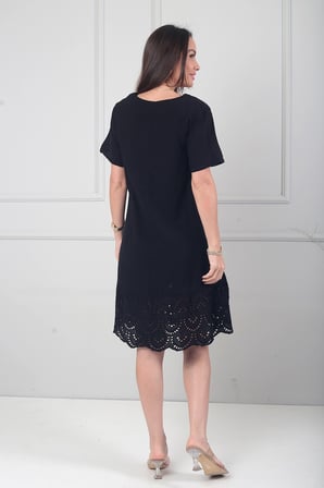 Kadın İtalyan Kısa Kollu Eteği Fisto Astarlı Cepli Cotton Midi Elbise