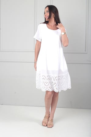 Kadın İtalyan Kısa Kollu Eteği Fisto Astarlı Cepli Cotton Midi Elbise