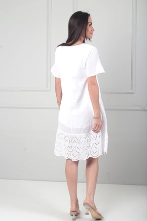 Kadın İtalyan Kısa Kollu Eteği Fisto Astarlı Cepli Cotton Midi Elbise