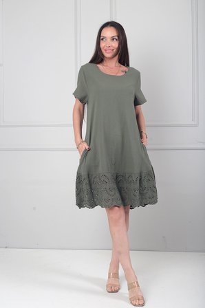 Kadın İtalyan Kısa Kollu Eteği Fisto Astarlı Cepli Cotton Midi Elbise