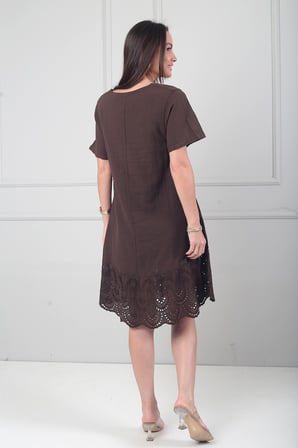 Kadın İtalyan Kısa Kollu Eteği Fisto Astarlı Cepli Cotton Midi Elbise