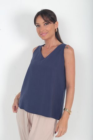 Kadın V Yaka Pervazlı İtalyan Cotton Lyocell Bluz