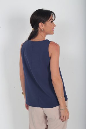 Kadın V Yaka Pervazlı İtalyan Cotton Lyocell Bluz