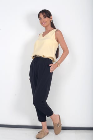 Kadın Beli Lastikli Cepli İtalyan Cotton Lyocell Şalvar Pantolon