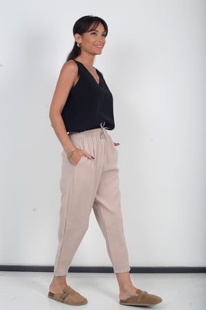 Kadın Beli Lastikli Cepli İtalyan Cotton Lyocell Şalvar Pantolon