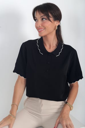 Kadın Polo Yaka Krep Saten Bluz