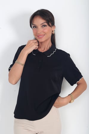 Kadın Polo Yaka Krep Saten Bluz