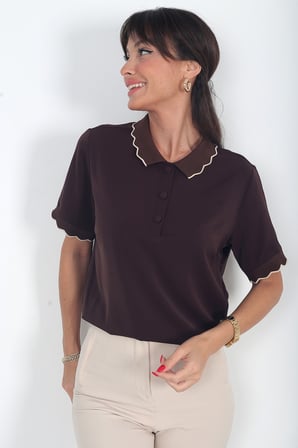 Kadın Polo Yaka Krep Saten Bluz